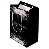 Vrolijk kerstfeest | Waterverf bloemen op zwart Medium Cadeauzakje (Achterkant Gekanteld)