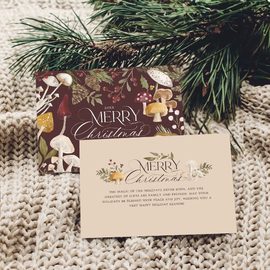 Vrolijk kerstfeest Waterverf bosrijke paddenstoele Feestdagenkaart