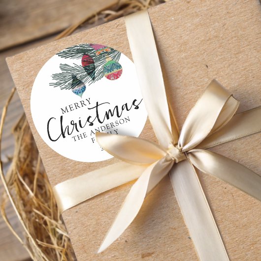 Vrolijk Kerstfeest Waterverf Botanical Ronde Sticker