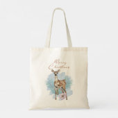 Vrolijk kerstfeest Waterverf Deer Holly Leaves Tote Bag (Achterkant)
