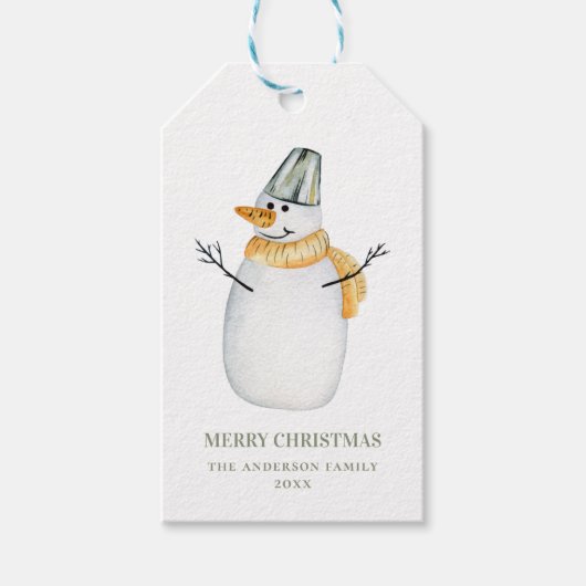 Vrolijk kerstfeest. Waterverf een schattige sneeuw Cadeaulabel (Voorkant)