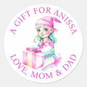 vrolijk kerstfeest |  Waterverf Elf Ronde Sticker (Voorkant)