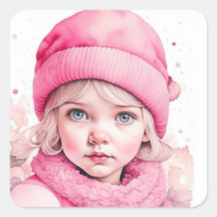 vrolijk kerstfeest    Waterverf Elf Roze Vierkante Sticker