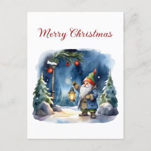 Vrolijk kerstfeest Waterverf Gnome Feestdagenkaart