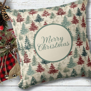 Vrolijk kerstfeest Waterverf groen bos voor bomen Kussen