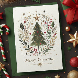 Vrolijk Kerstfeest Waterverf Kerstboom Familie Feestdagenkaart