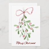 Vrolijk kerstfeest Waterverf Mistletoe Feestdagenkaart (Voorkant / Achterkant)