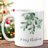 Vrolijk Kerstfeest Waterverf Mistletoe Greenery Koffiemok