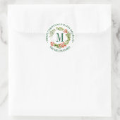 Vrolijk kerstfeest | Waterverf Monogram Wreath Ronde Sticker (Tas)