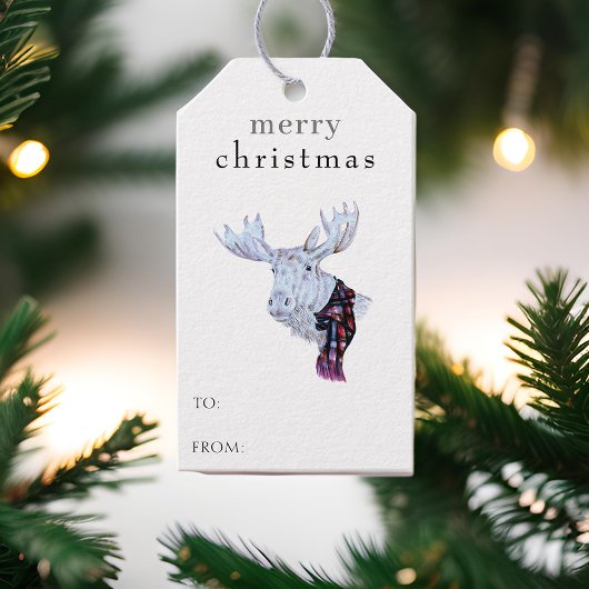 Vrolijk Kerstfeest Waterverf Moose Eenvoudig Moder Cadeaulabel