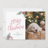 Vrolijk Kerstfeest Waterverf Pine en bessen Feestdagenkaart (Voorkant)