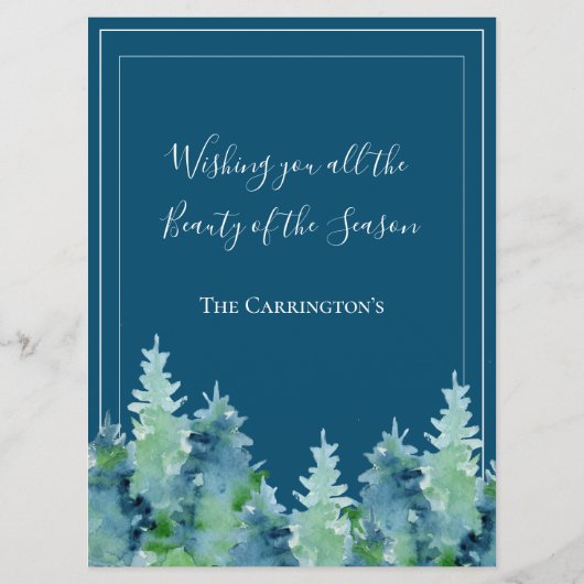 Vrolijk kerstfeest Waterverf Pine Trees Holiday Ca (Achterkant)