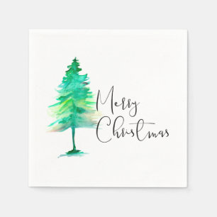 Vrolijk kerstfeest, Waterverf-pinetree groene stre Servetten