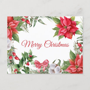 Vrolijk kerstfeest Waterverf Poinsettia Flowers Feestdagenkaart