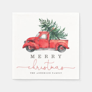 Vrolijk kerstfeest/Waterverf rode vrachtwagen/pijn Servet