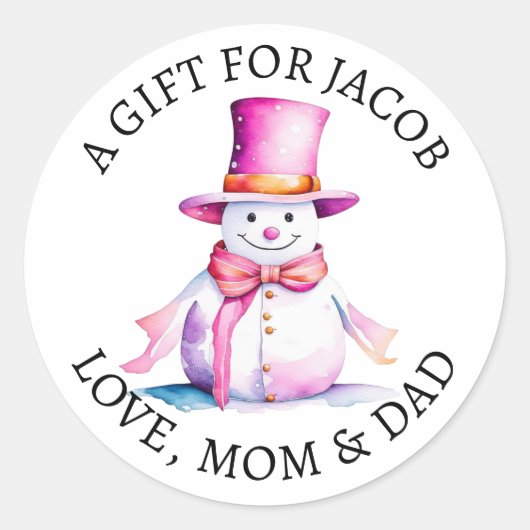 vrolijk kerstfeest |  Waterverf Sneeuwman Ronde Sticker (Voorkant)