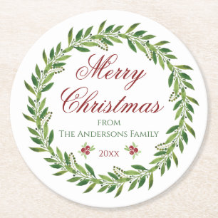 Vrolijk kerstfeest Waterverf Weesfamilie  Ronde Kartonnen Onderzetter