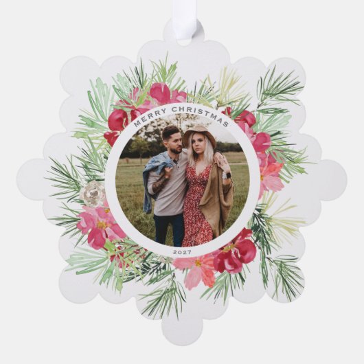 Vrolijk Kerstfeest Waterverf Winter Botanische kra Ornament Kaart (Achterkant)