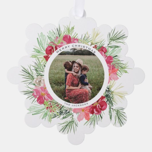 Vrolijk Kerstfeest Waterverf Winter Botanische kra Ornament Kaart (Voorkant)