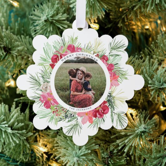 Vrolijk Kerstfeest Waterverf Winter Botanische kra Ornament Kaart (Insitu (Drie))