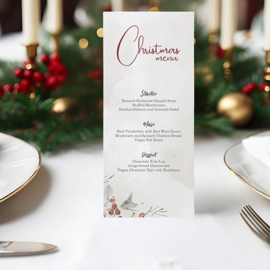 Vrolijk kerstfeest Waterverf winterbessen niet-fot Menu