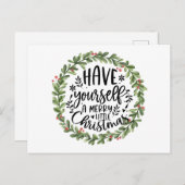 Vrolijk kerstfeest Waterverf Wreate Feestdagenkaart (Voorkant / Achterkant)