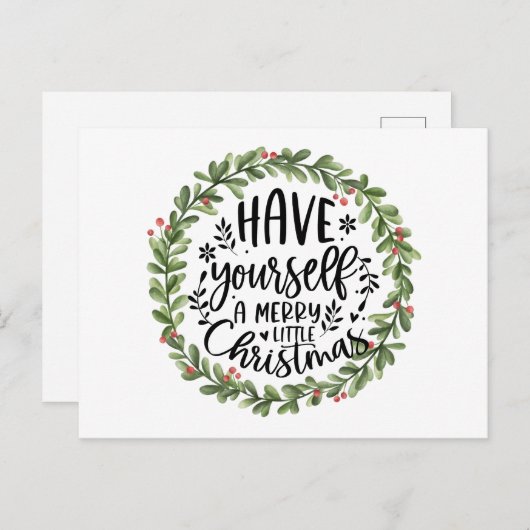 Vrolijk kerstfeest Waterverf Wreate Feestdagenkaart (Voorkant / Achterkant)