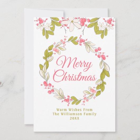 Vrolijk kerstfeest Waterverf Wreath en Berries Kaart (Voorkant)