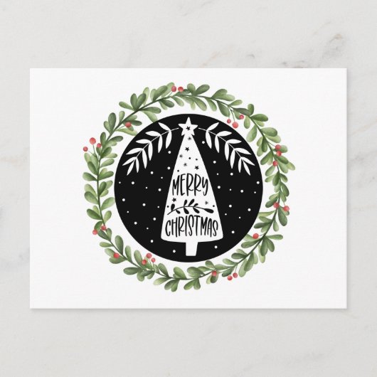 Vrolijk kerstfeest Waterverf Wreath Feestdagenkaart (Voorkant)