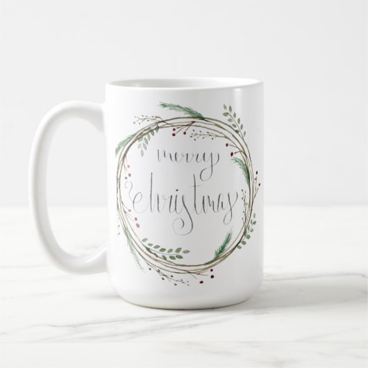 Vrolijk kerstfeest Waterverf Wreath Koffiemok (Links)