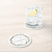 Vrolijk kerstfeest Waterverf Wreath Ronde Kartonnen Onderzetter (Insitu)