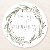 Vrolijk kerstfeest Waterverf Wreath Ronde Kartonnen Onderzetter (Voorkant)