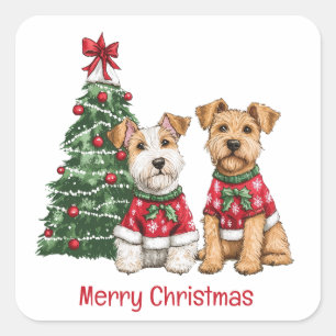 Vrolijk Kerstfeest Welsh Draad Fox Terrier Honden Vierkante Sticker