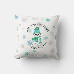 Vrolijk kerstfeest Whimsical Snowman en Snowflake Kussen