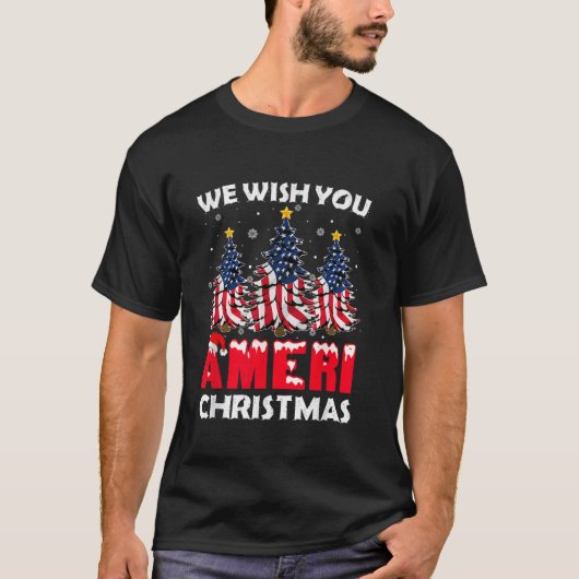 Vrolijk kerstfeest Wij wensen u Ameri Xmas America T-shirt (Voorkant)