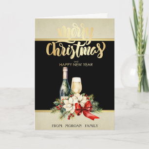 Vrolijk kerstfeest, wijn, Poinsettia Feestdagen Kaart