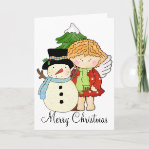 Vrolijk kerstfeest Winter Angel & Snowman Kaart