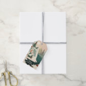 vrolijk kerstfeest. Winter bergdorp landschap Cadeaulabel (Met Touw)