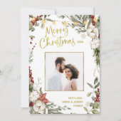 vrolijk kerstfeest | Winter Bloemen en Foto en Gou Feestdagenkaart (Voorkant)