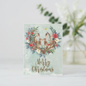 Vrolijk Kerstfeest Winter Bloemenhazen briefkaart (Staand voorkant)