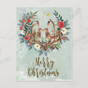 Vrolijk Kerstfeest Winter Bloemenhazen briefkaart