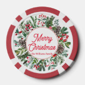 Vrolijk Kerstfeest Winter Greenery Red Script Clas Poker Chips (Achterkant)