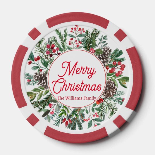 Vrolijk Kerstfeest Winter Greenery Red Script Clas Poker Chips (Achterkant)