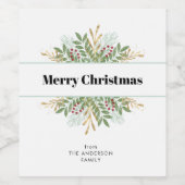 Vrolijk kerstfeest Winter Greenery Wijn Etiket (Enkel label)