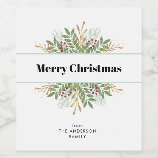 Vrolijk kerstfeest Winter Greenery Wijn Etiket (Enkel label)