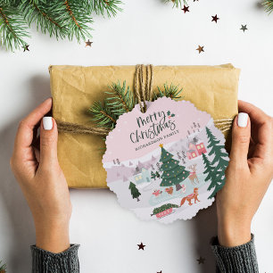 Vrolijk Kerstfeest Winter Wonderland Bos Dieren Ornament Kaart