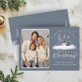 Vrolijk Kerstfeest Winter Woodland Familiefoto Feestdagenkaart