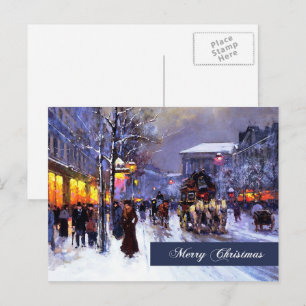 Vrolijk kerstfeest.  Winterparisian Scene Feestdagenkaart