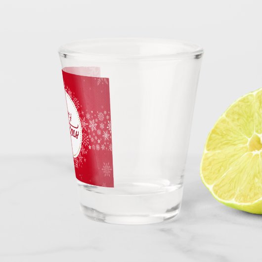 Vrolijk kerstfeest wintersneeuwvlokken rood shot glas (Rechts)