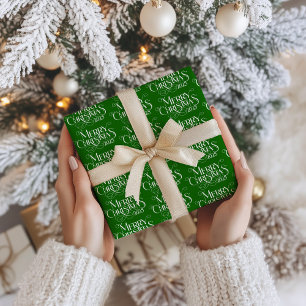 Vrolijk Kerstfeest Witte Feestelijke Retro Typogra Cadeaupapier